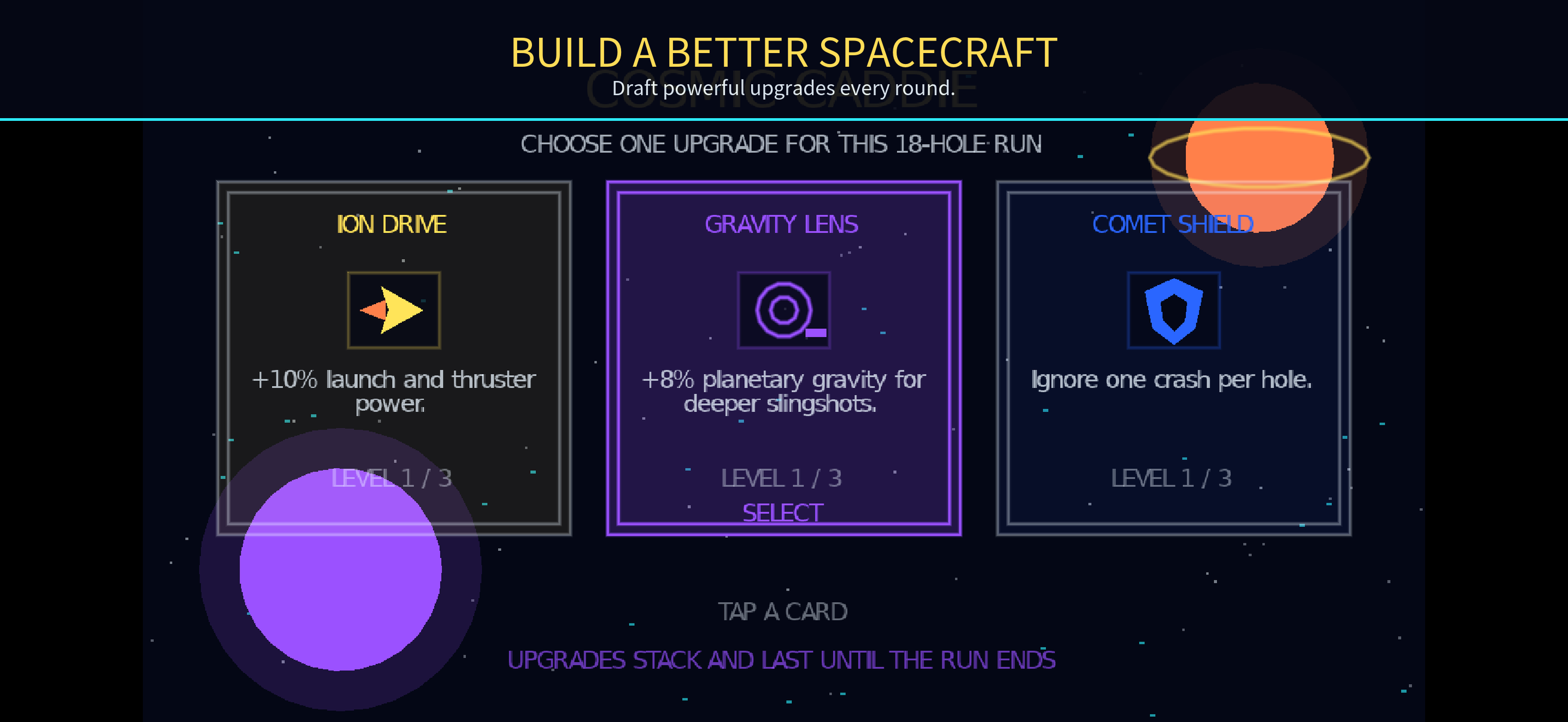 Cosmic Caddie upgrade cards in Planetary Par