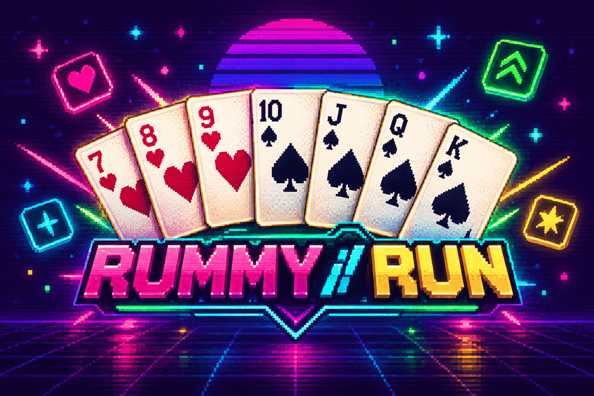 Rummy Run neon arcade card game artwork